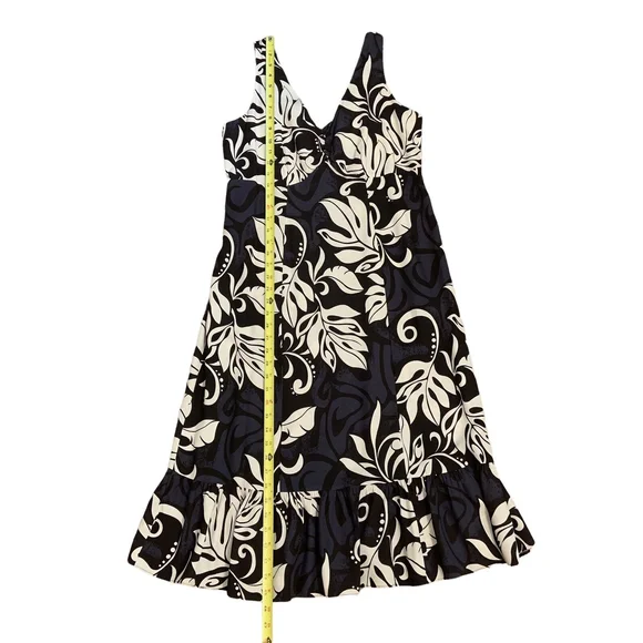 Vintage Hilo Hattie Womens Midi Dress Made in Hawaii Black White Size M Ruffle - Picture 4 of 11